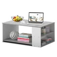 thumbnail image 1 of Gymax Table Basse à 2 Niveaux Table d'Appoint avec 2 Étagères de Rangement Bureau Gris, 1 of 9