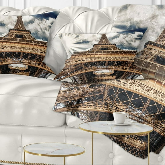 Designart Fisheye View of Paris Eiffel Tower - Cityscape Digital Throw Pillow - 12x20
