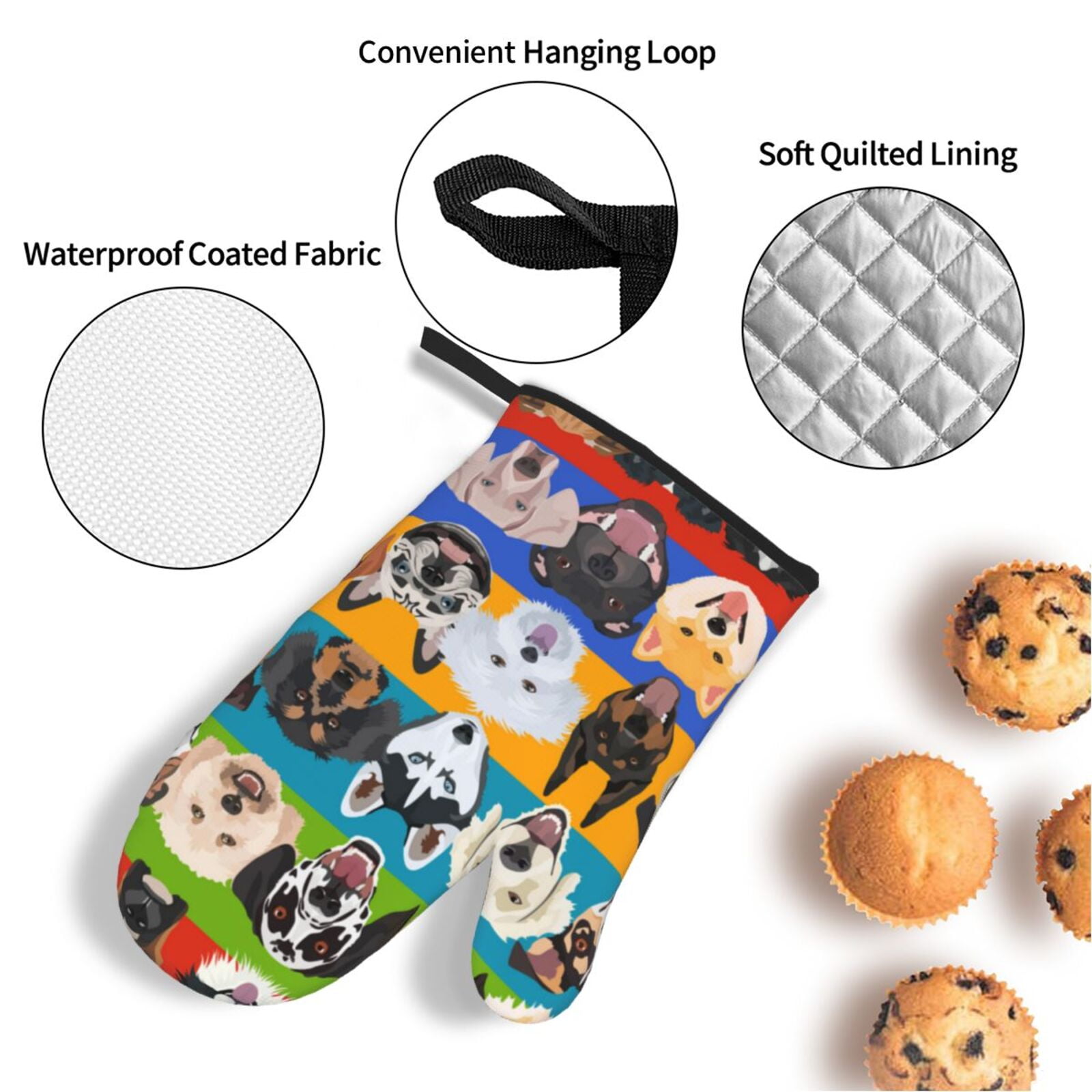 Colorful Dog Dogs Pattern 4Pcs Oven Mitts and Pot Holders Sets Oven Kitchen Gloves Hot Pads for Cooking BBQ Baking Grilling