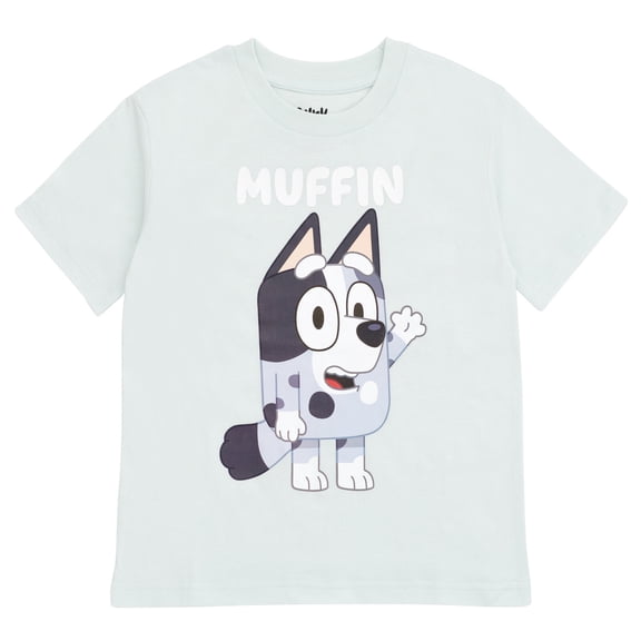 Bluey Little Kids' Boy or Girl Short Sleeve T-Shirt Muffin Blue Grey