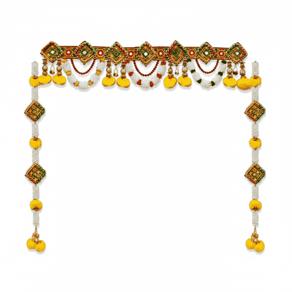IndianStore01 38-inch Traditional Floral Toran with Side Hangings, Multicolor Door Valance for Mandir & Entrance Decor