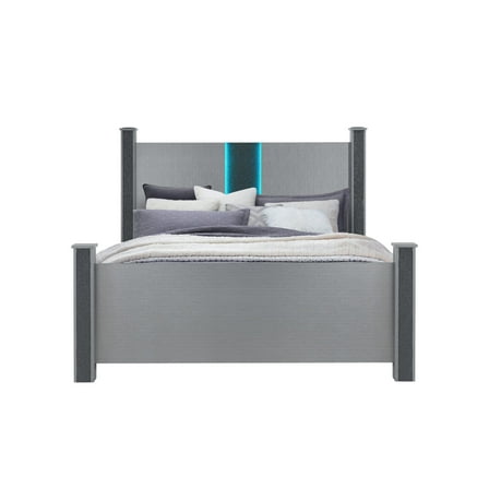 Logan Silver Wood King Bed with LED and Speakers