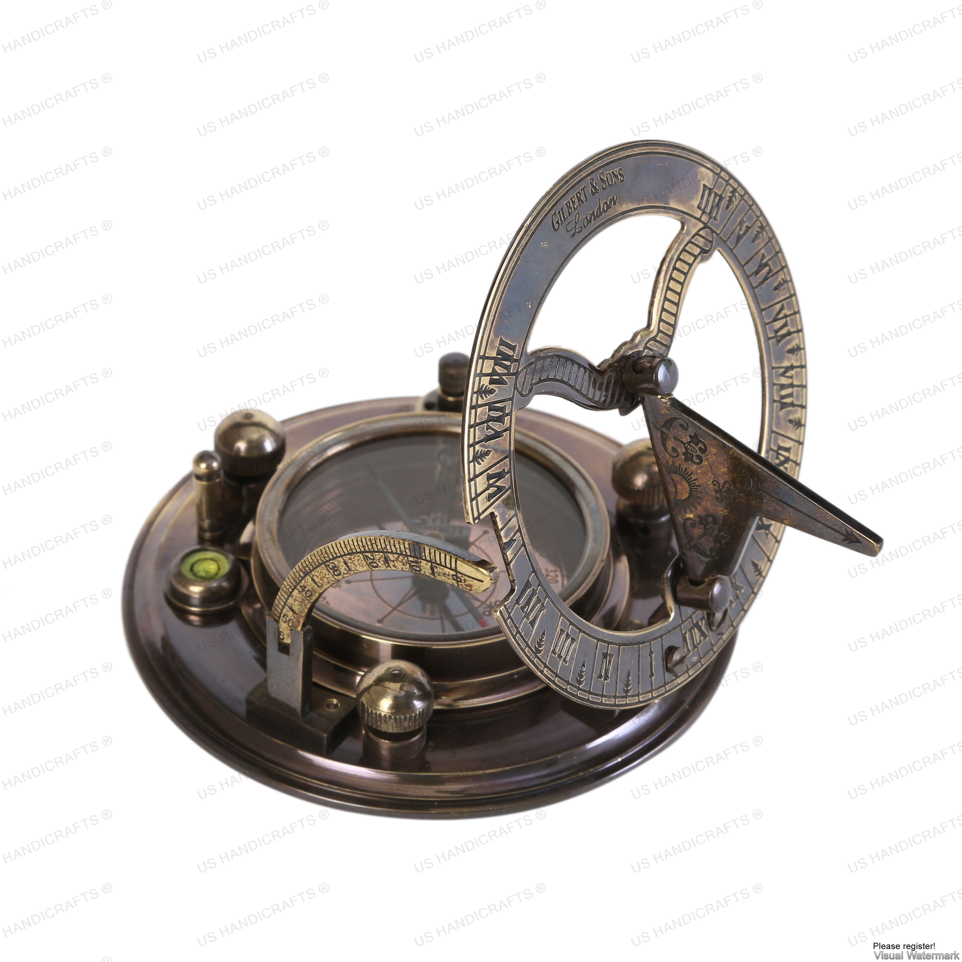US HANDICRAFTS Vintage Compass Navigation Instrument Brass Sundial Compass with Wooden Case & Calendar Engraved Baptism Gifts for Loved Ones, Son, Love, Partner Compass for Camping, Hiking, Touring