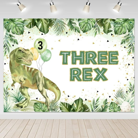 Dinosaur Theme Three Rex Cute Backdrop Boys Third Birthday Party Background Dino 3rd Birthday Party Decorations Banner Photo Studio Props