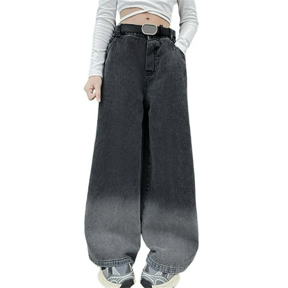KAUOD Girls Wide Leg Jeans Girls Baggy Jeans Distressed Elastic Waist Denim Pants Y2K Vintage Baggy Pants Streetwear Loose Fit