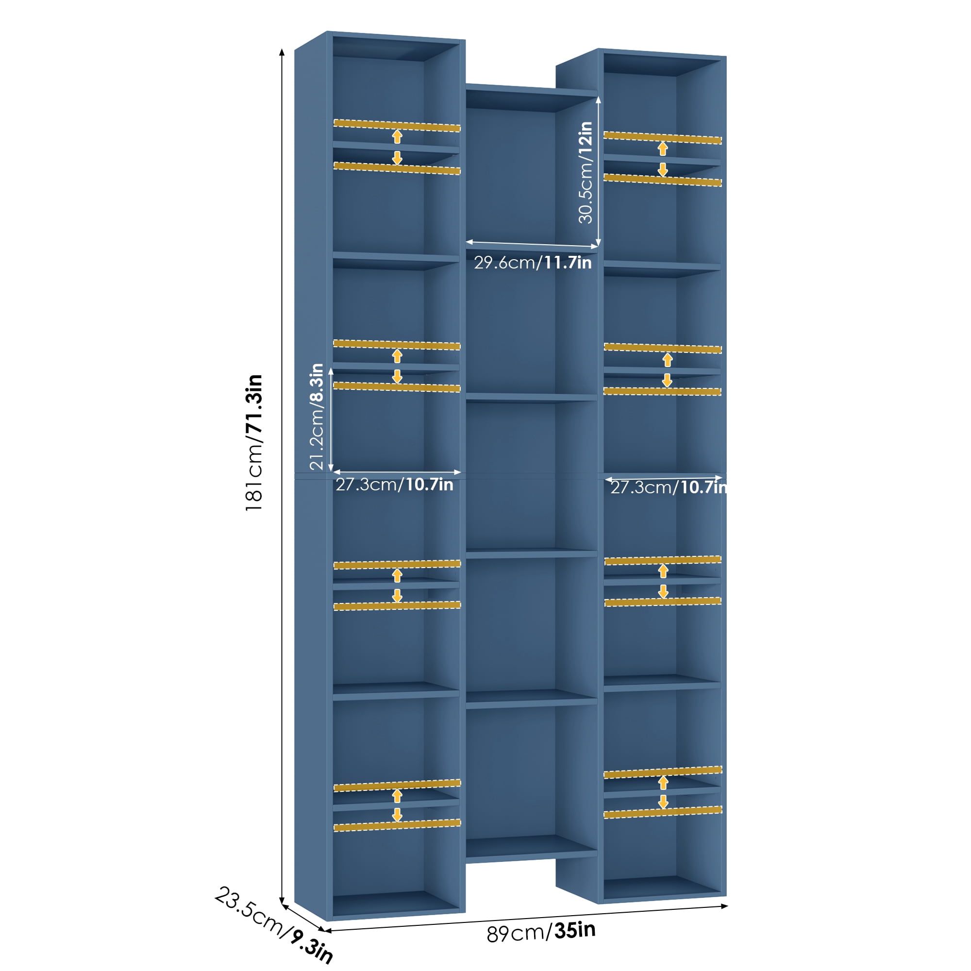 Homfa 21-Cube Bookcase, 71’’ Tall Wooden Bookshelves with Adjustable Shelves, Triple Wide CD Display Storage Organizer Shelf for Home Office, Blue