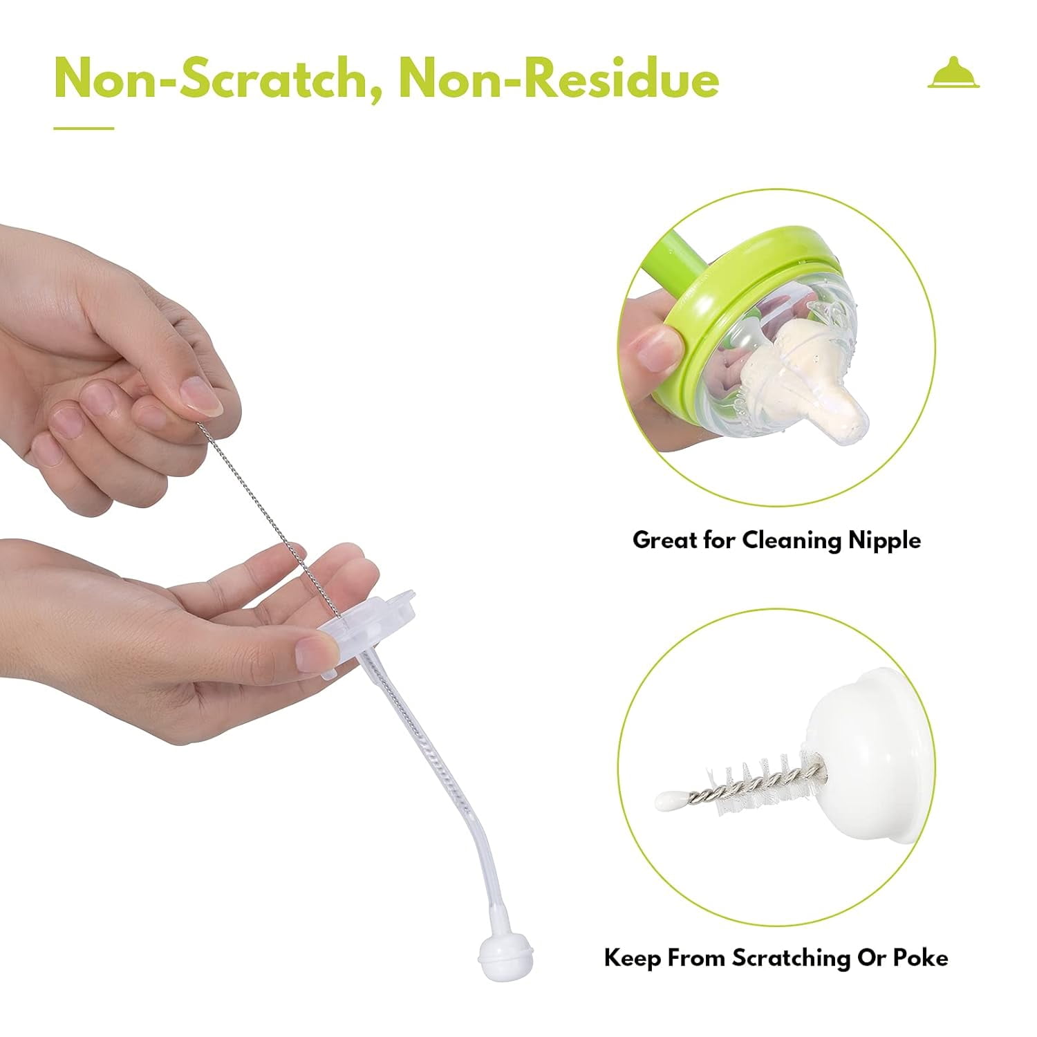 Baby Bottle Brush with One Base Hidden Nylon Nipple Cleaner, 2 Pcs Sponge Nipple Brushes, 2 Pcs Straw Brushes, Bottle Brush with Nipple Cleaner and Suction Cup (Gray)