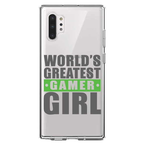 DistinctInk Clear Shockproof Hybrid Case for Galaxy Note 10 PLUS (6.8" Screen) - TPU Bumper Acrylic Back Tempered Glass Screen Protector - World's Greatest Gamer Girl Video Games