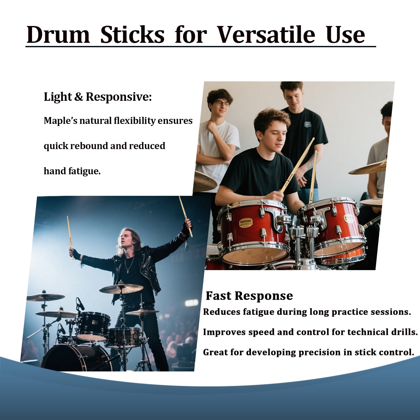 Vaisoeny Drum Sticks,5A Drum Sticks for Adults,12 Pairs Classic Maple Wood Drumsticks for Kids , Professional Musical Instrument Percussion Accessories