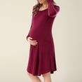 thumbnail image 2 of Lispipm Maternity Maxi Dress for Women Side Pockets Long Sleeve Crew Neck Pregnancy Dresses for Home and Sleep Wine XL, 2 of 4