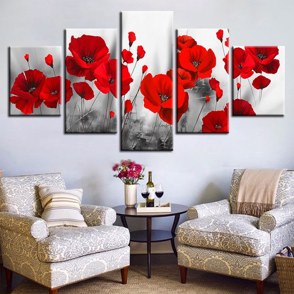 5 Piece Picture Flower Canvas Art Print Painting Living