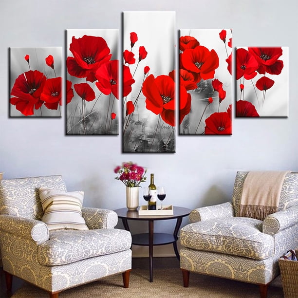 4 Pcs/5PCS Rose Flower Canvas Unframed Art Print Paint Wall Art