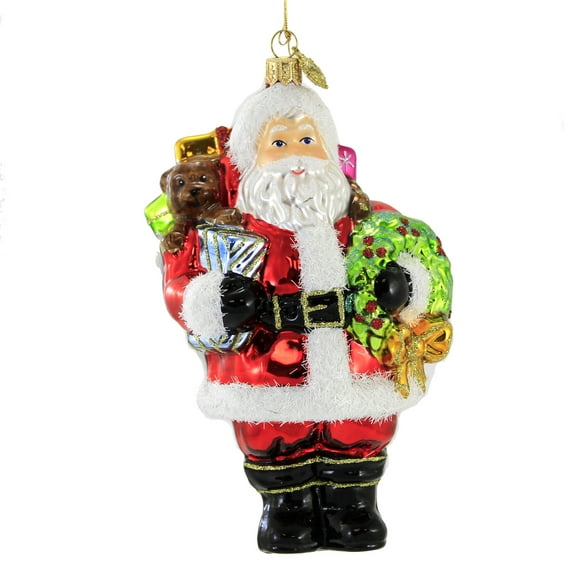 Huras Family Santa With Wreath - I Glass Ornament 7 Inch, Glass - Ornament Bag Gifts Christmas S377