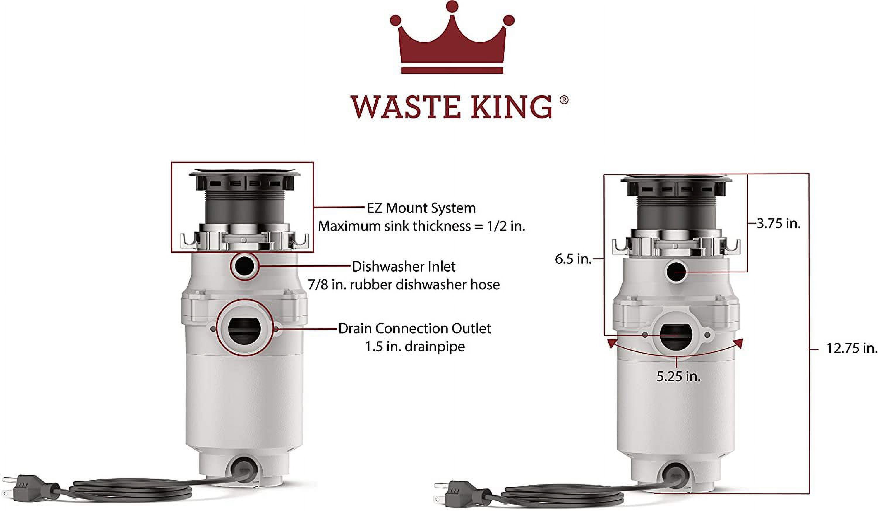 Waste King L-111 Garbage Disposal with Power Cord, 1/3 HP