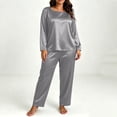 thumbnail image 3 of Nugftut Plus Size Pajama Sets for Women Satin Long Loungewear Two-Piece Fall Classic Sleepwear XL-5XL, 3 of 8