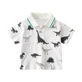 thumbnail image 1 of Chemise à Manches Courtes Imprimée Dinosaure avec Col à Revers pour Filles, Tissu Polyester, Longueur Régulière, Col Rond, Tenue Décontractée, pour 2–10 Ans, 1 of 3