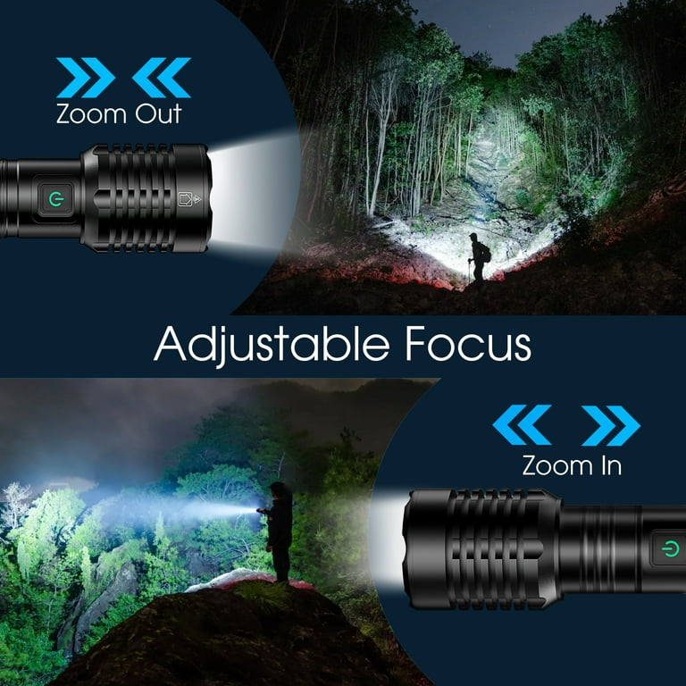Rioicc 2-Pack Powerful LED Flashlight ,20000 High Lumens 3 Modes Waterproof  Super Bright XHP50 Bulb Flashlights, Zoomable Torch for Emergency Hiking  Hunting Camping(NO BATTERY), Black 