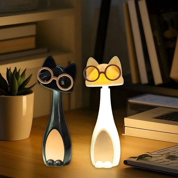 HIBIBUD Cute Cat Desk Lamp,Desk Lamps for Office,Rechargeable Adjustable Led Table Lamp,Stepless Dimming Night Light,Bedside Ornament for Bedroom Study Office,White