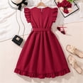 thumbnail image 4 of Coerni Kids Girls Flutter Sleeve Pleated Casual Dress Front Ruffle Swing Smocked Dresses Toddler Solid Dance Birthday Frocks, 4 of 9