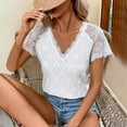 thumbnail image 4 of Short Sleeve Shirts Sevevn Women's Casual Embroidered Lace Patchwork V-Neck Short Sleeved T-Shirt, 4 of 8