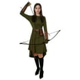 thumbnail image 2 of GTMEDT Women Medieval Retro Hooded Dress Renaissance Style Costume Gothic Hooded Robe with Waist Bag Belt Arm Guards and Knee High Socks（Green,XL), 2 of 6