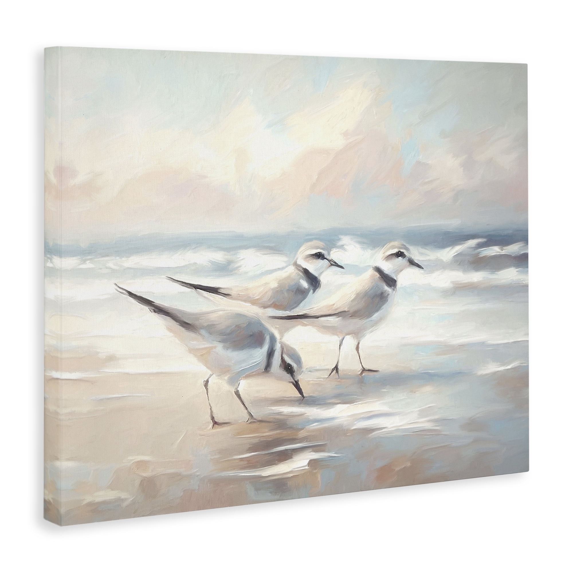 Stupell Industries Bay with Beach Birds Coastal Painting Gallery Wrapped Canvas Art Print Wall Art, 20 x 16