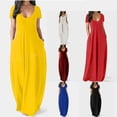 thumbnail image 2 of BJYX Maxi Robe Femmes Été Casual V-Cou Solide Longue Robe de Mode Poches Manches Courtes en Vrac Femme Plus Robe de Taille, 2 of 4