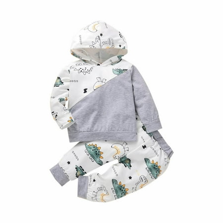 

Dadaria Toddler Sweatshirt 12Months-4Years Toddler Boys Autumn Winter Dinosaur Print Long Sleeve Hoodies Tops Trousers 2PCS Set Suit White 18-24 Months Toddler