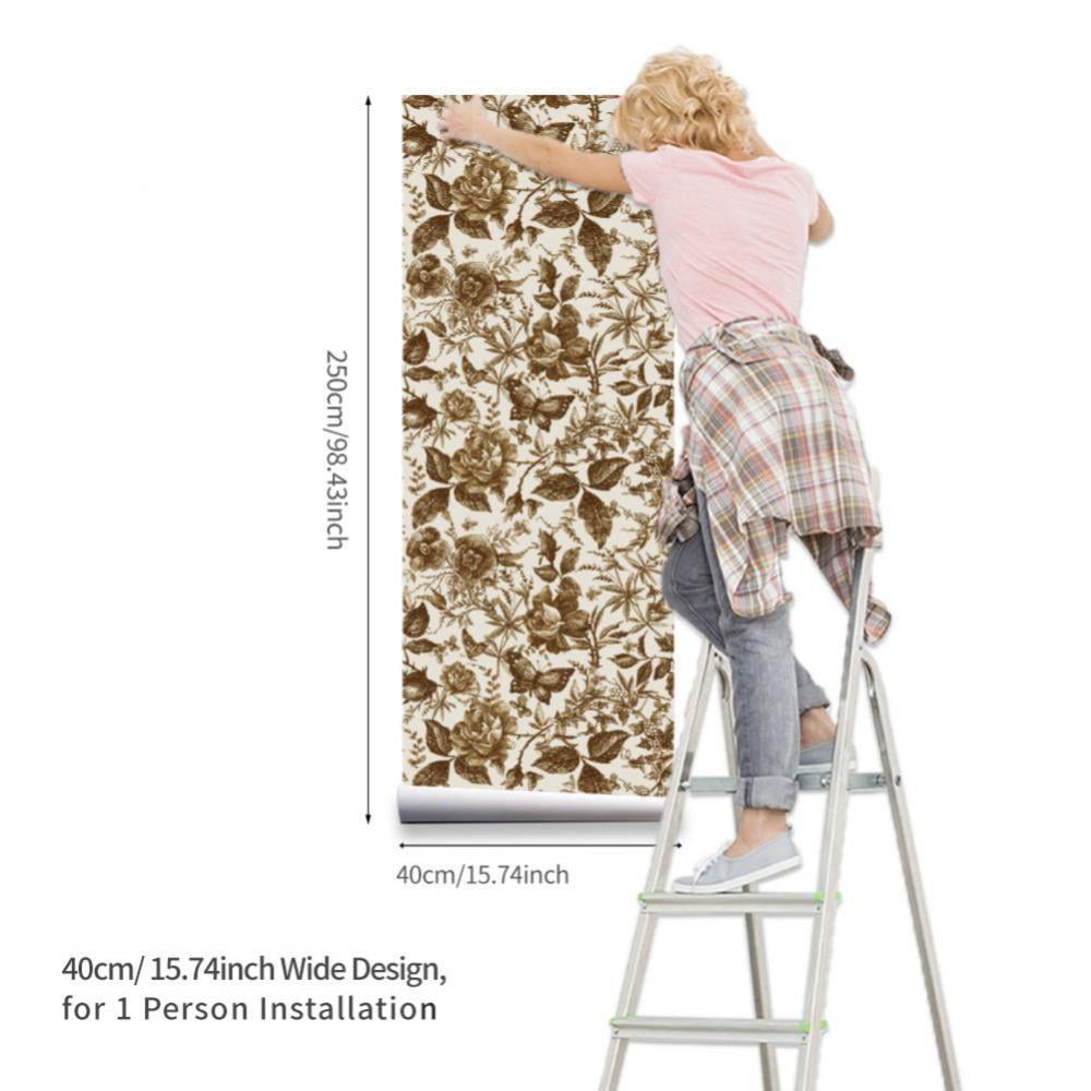 FYCONE Vintage Floral Vintage Wallpaper Peel-and-Stick Removable Wall Sticker for Livingroom Bedroom Kitchen Bathroom,15.7"x 98.4"
