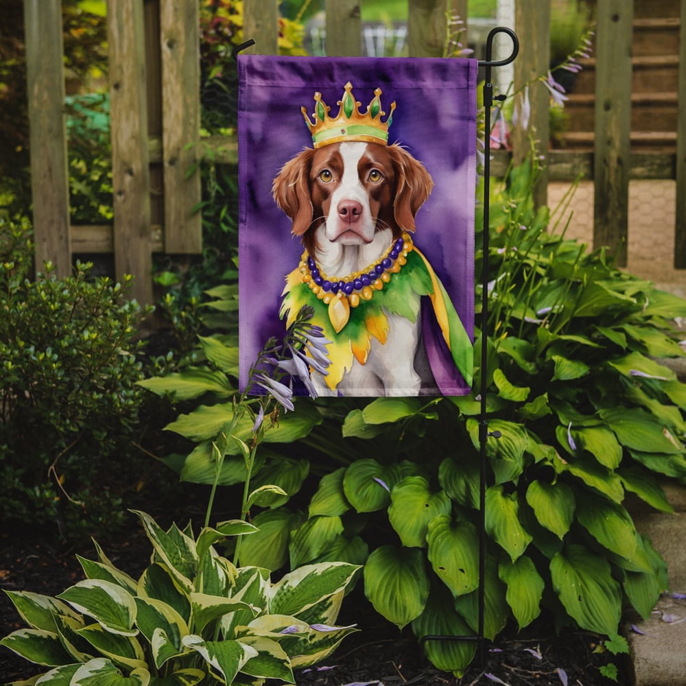 Brittany Spaniel King of Mardi Gras Garden Flag 11.25 in x 15.5 in