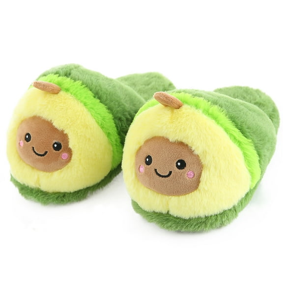 Cute Plush Fruit Pitaya Mangosteen Pineapple Slippers Kawaii avocado slippers for women (US 5-8, Avocado)