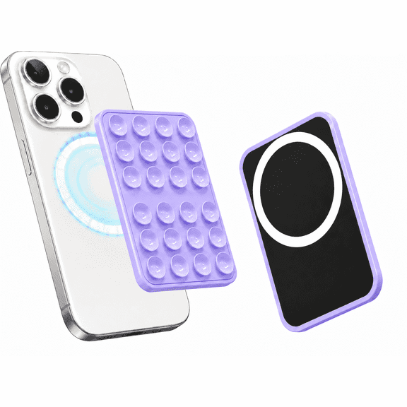 Magnetic Double-Sided Suction Cup Phone Case, Detachable Mount Stand, High-Suction Phone Grip for iPhone & Android, Hands-Free Selfie/Video for TikTok Creator/Influencer, Purple