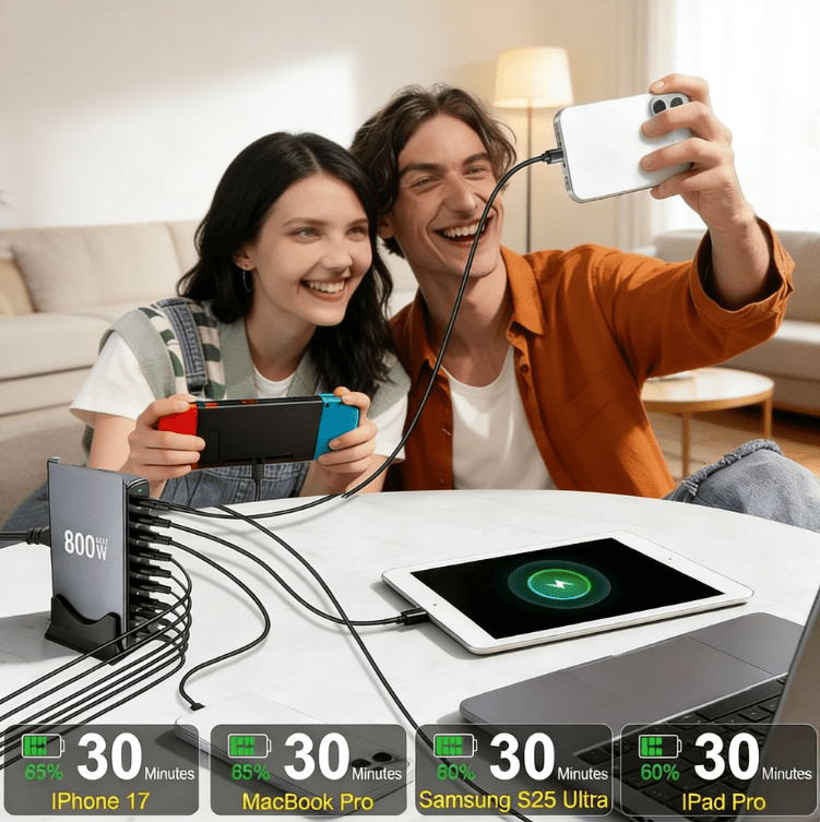 BALoFI 800W GaN III 10-Port USB-C Charging Station Dual 140W PD PPS Fast Charger Compatible with MacBook Pro/iPhone 17/Dell/HP/Samsung S24