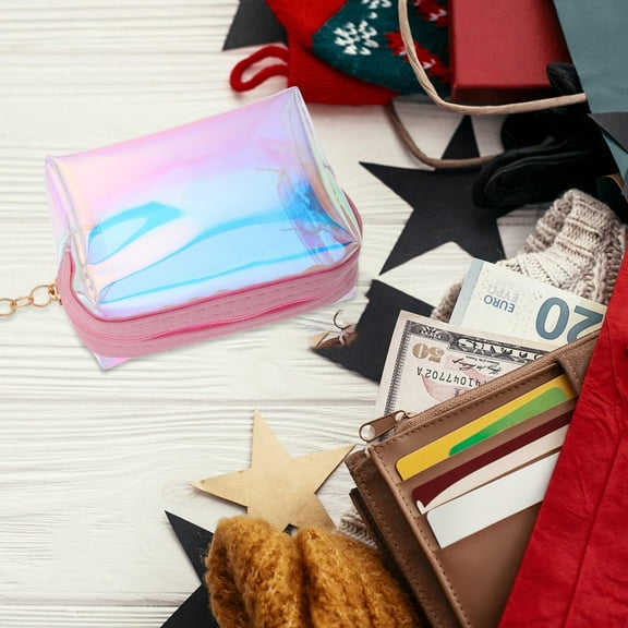 LEORX Mini Purse Keychain 1Pack Pink Transparent Wallet With Coin Storage Function For Young Adults Everyday Use