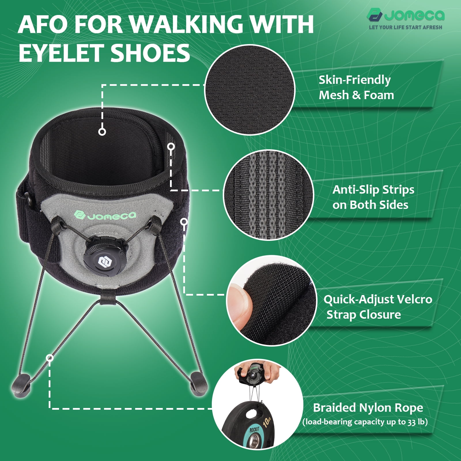 Adjustable Drop Foot Brace with Rotary Knob AFO Ankle Foot Orthosis for Dorsiflexion Support Foot Drop Prevention Foot Drop Brace for Walking Shoe Eyelet Hook Attachment (1 Pack)