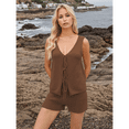 thumbnail image 4 of Conjunto de 2 Piezas de Ropa de Estar Informal de Punto para Mujer, con Escote en V y Lazo Frontal, Chaleco y Pantalones Cortos A Juego, para Playa Marrón M, 4 of 7