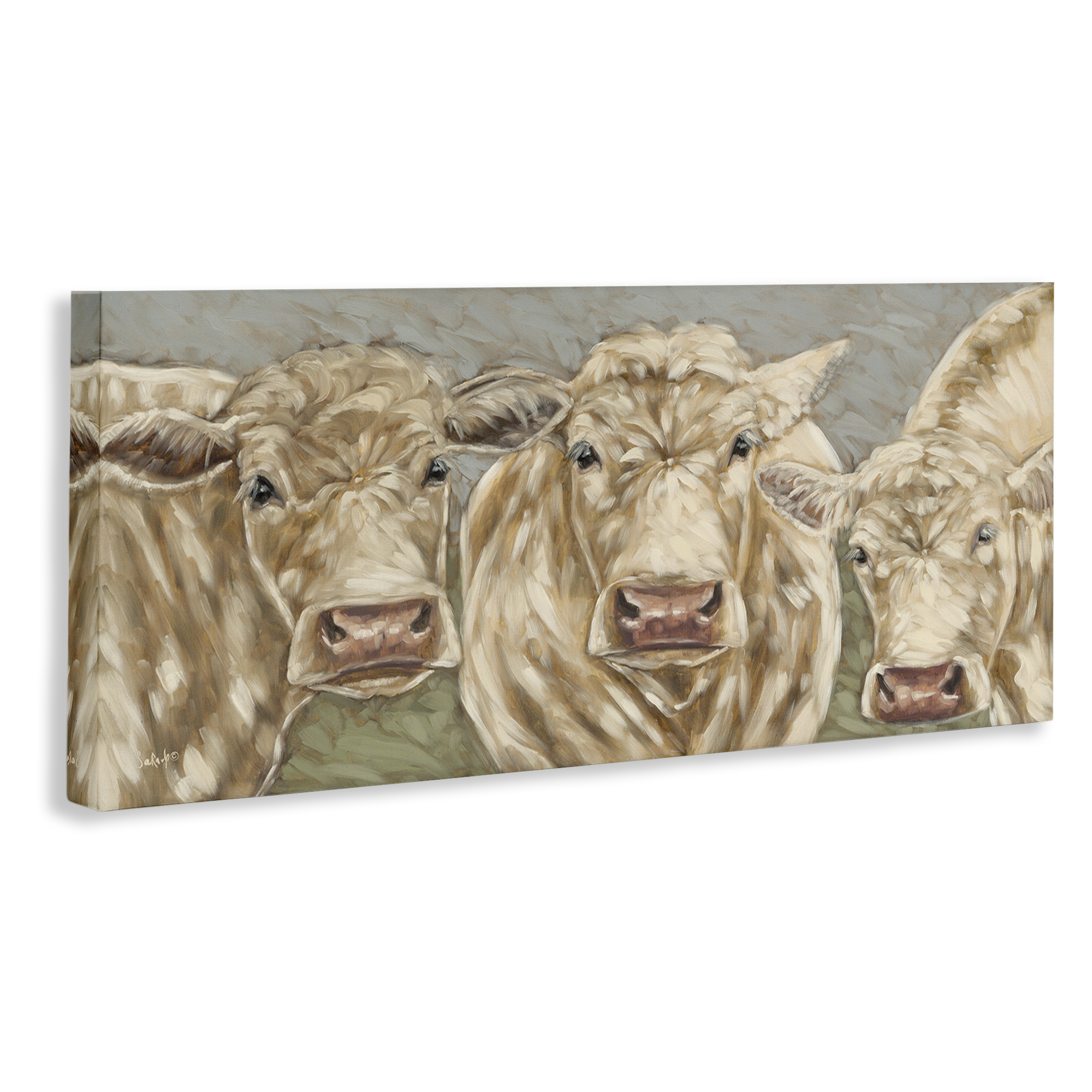 Stupell Industries Beige Cow Trio Animals & Insects Painting Gallery Wrapped Canvas Art Print Wall Art, 30 x 13