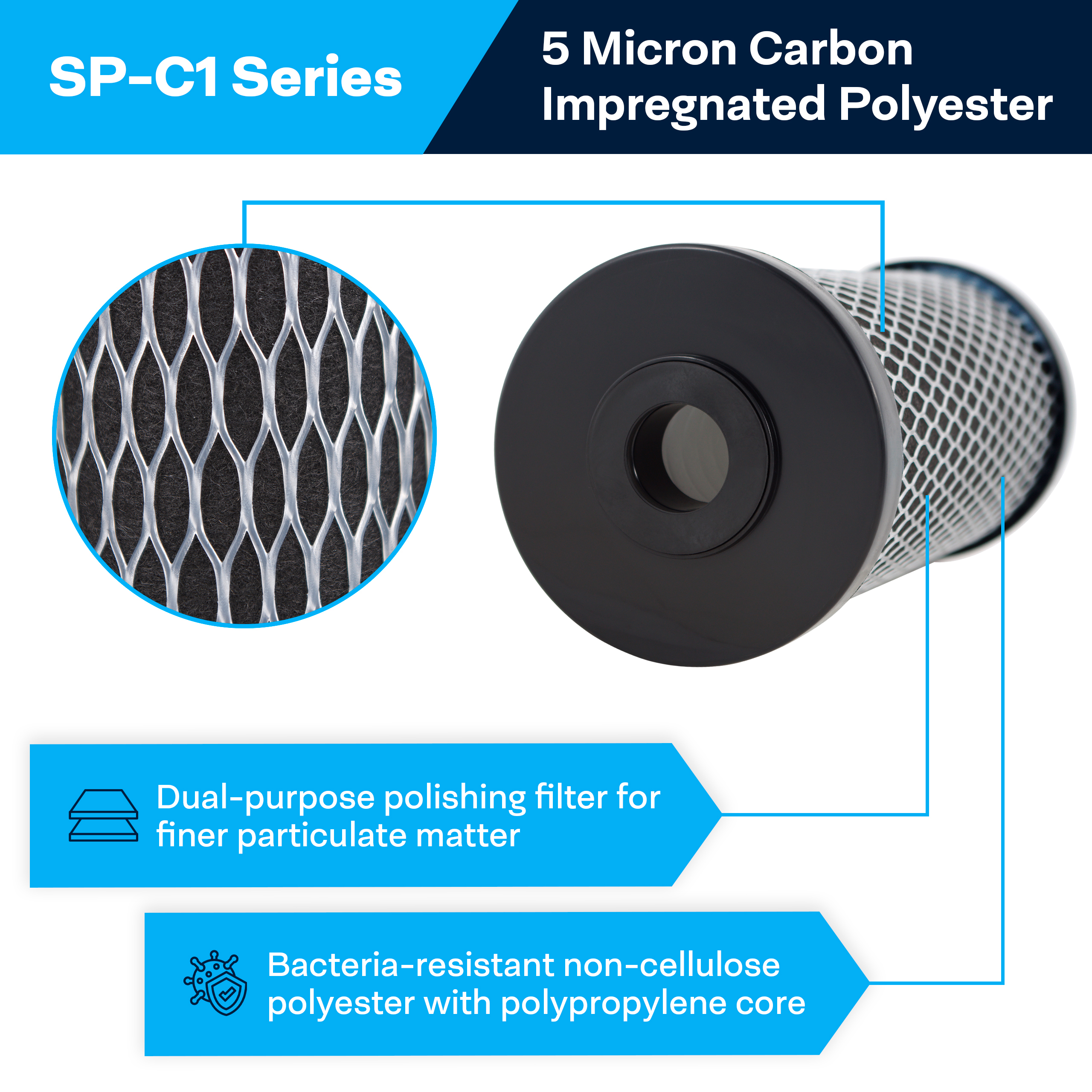 SpiroPure SP-C1-BB 10x4.5 5 Micron Dual Purpose Sediment and Carbon Water Filter Cartridge (Case of 8)
