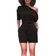 thumbnail image 2 of Rigardu Women's Spring/Summer Leisure Breathable Shoulder Button Shorts with Belt Set Black + XL, 2 of 7