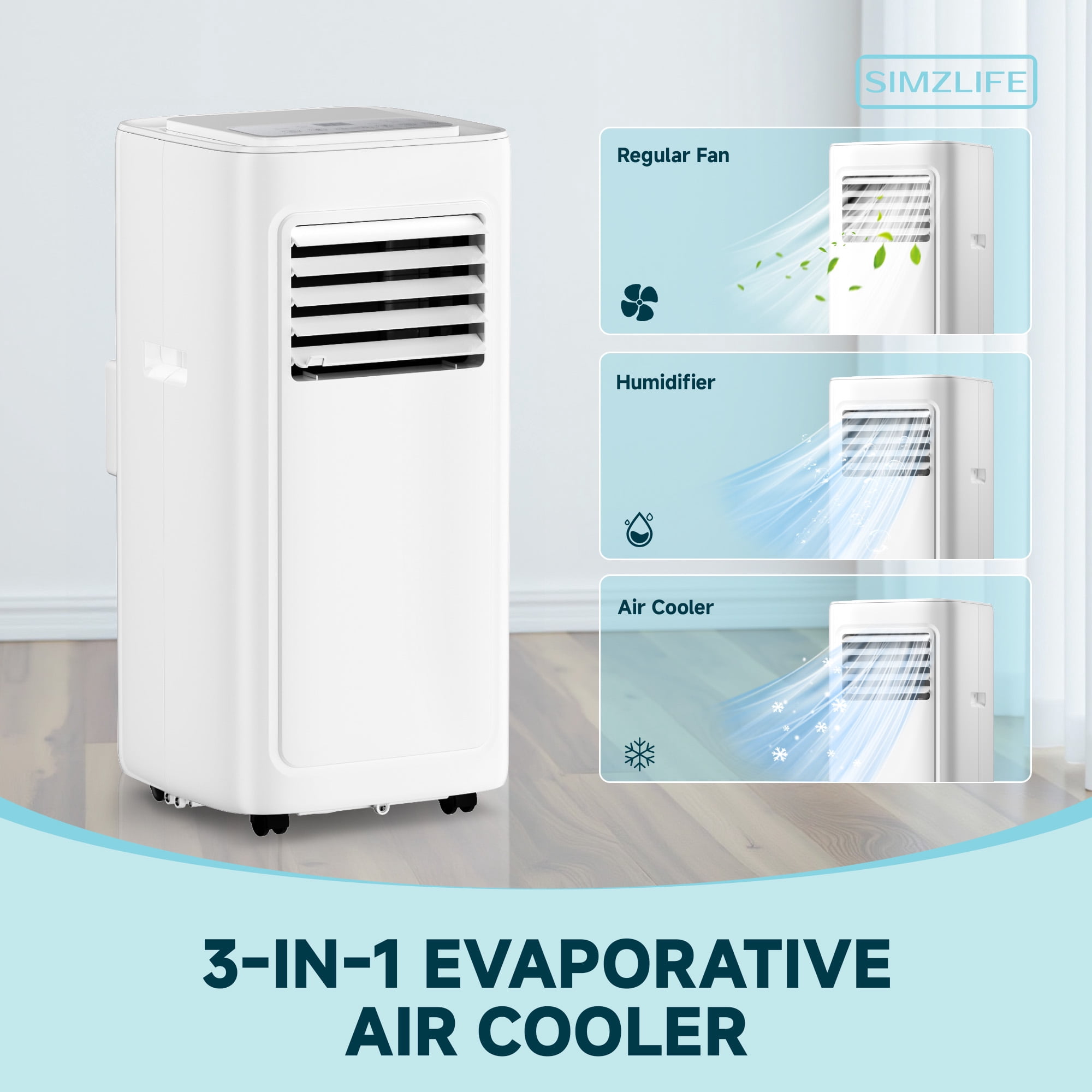 Simzlife Portable Air Conditioner 10,000 BTU , Dehumidifier, Fan,Cool, 3 in 1 AC with Remote Control