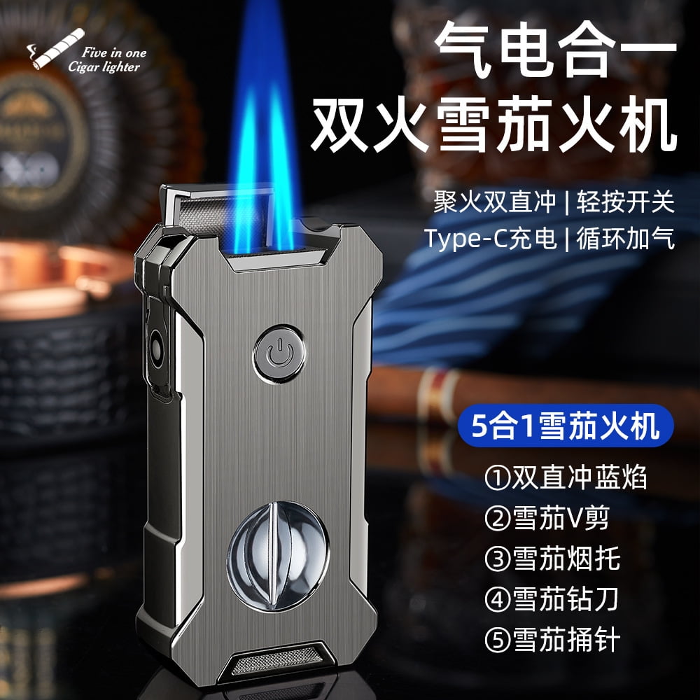 Cigar Lighter Straight Windproof Multifunctional V Cutter Hole Puncher 5 In 1 Cigar Lighter Cb-25Bx