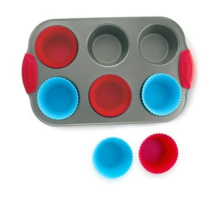 product image of Boxiki 6 Cup Nonstick Silicone/Steel Muffin Pan, 2 in Diameter Cups 6 Pieces