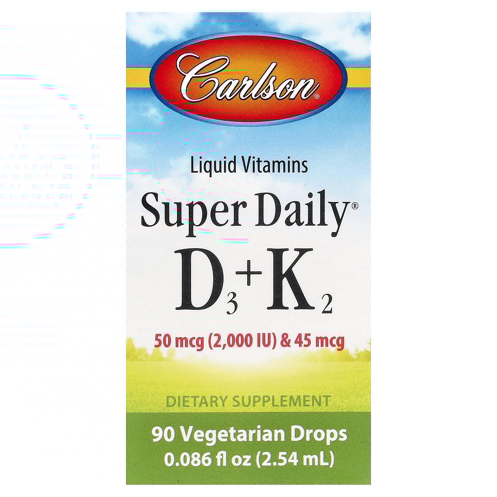 Carlson Super Daily D3   K2, 90 Vegetarian Drops, 0.086 fl oz (2.54 ml)