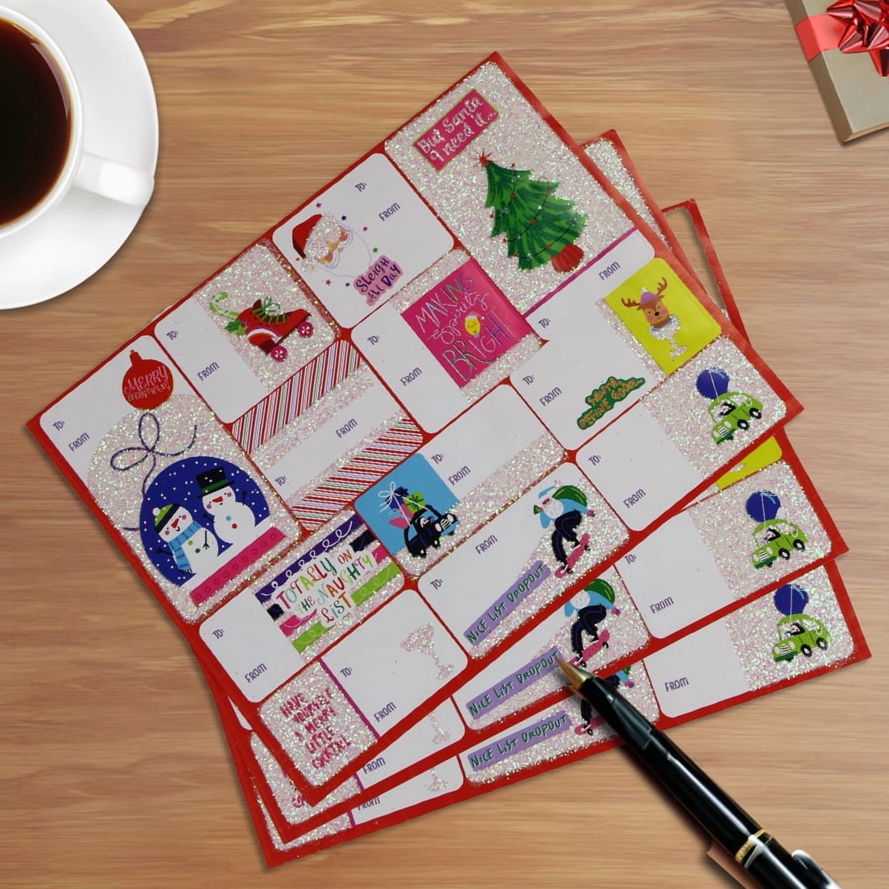 36 étiquettes cadeaux pelables et autocollantes de Holiday Time arc-en-ciel avec rose