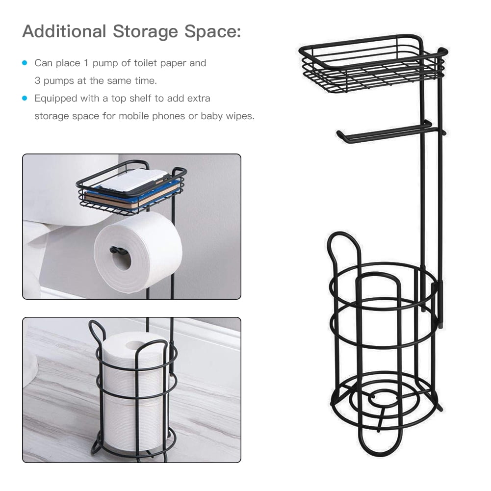 Lowestbest Toilet Paper Holder, Tissue Roll Dispenser with Bathroom Storage Shelf, Holds Reserve Mega Rolls