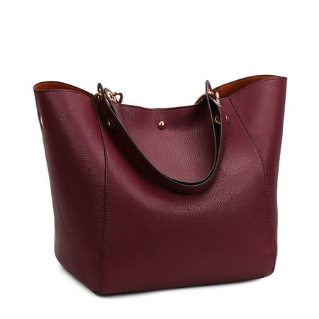 Voguele Tote Bag for Women Large Carry Purses and Handbags Faux Leather Fashion Ladies Shoulder Commuter Bag with Small Purse Wallet Mothers Day Gifts - Claret