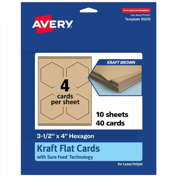Avery Hexagon Flat Cards, 3-1/2" x 4", Matte Kraft Brown, 40 Total