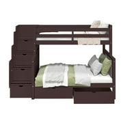 Bedz King Stairway Bunk Beds Twin over Full with 4 Drawers in the Steps and 2 Under Bed Drawers, Dark Cherry