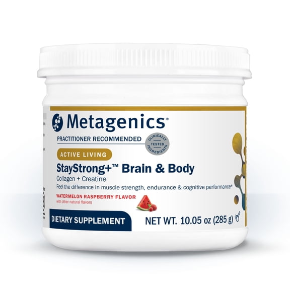 Metagenics StayStrong Brain & Body Powder - Creatine Monohydrate & Collagen Powder Blend with Verisol - Cellular Energy, Brain Health & Muscle Support - Watermelon Raspberry Drink Mix - 30 Servings