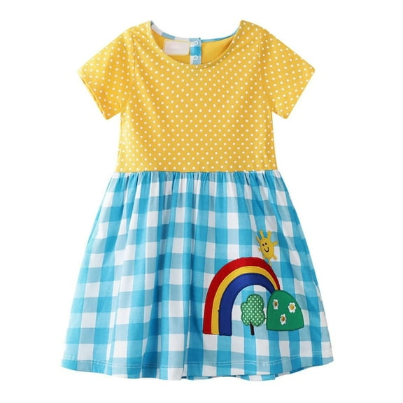 XBASW Toddler Kids Baby Casual Dress Soft Rainbow Printing Dresses for Girls Summer Short Sleeve Sundress 1-7years Old
